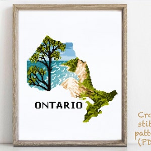 Ontario province Canada Modern Cross Stitch Pattern, Scarborough Bluffs park Toronto, nature counted cross stitch,  sea, instant PDF