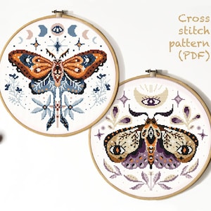 Moths Modern Cross Stitch Pattern, insect cross stitch, instant download pdf