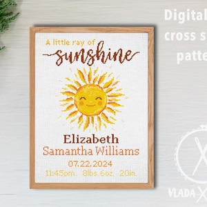 Anúncio de nascimento moderno padrão de ponto cruz, bebê, personalizado, decoração de berçário menino menina, contado, gráfico, presente DIY, PDF digital