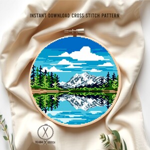 North Cascades National Park Modern Cross Stitch Pattern, mountain, lake, forest, instant download PDF image 5