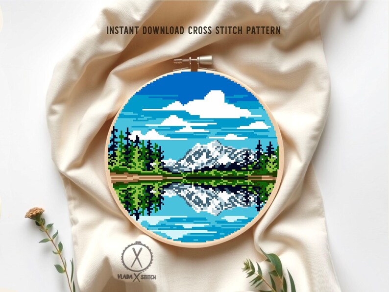 North Cascades National Park Modern Cross Stitch Pattern, mountain, lake, forest, instant download PDF image 5