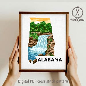 Alabama state Modern Cross Stitch Pattern, Little RiverCanyon National Preserve, nature, landscape, embroidery, instant PDF