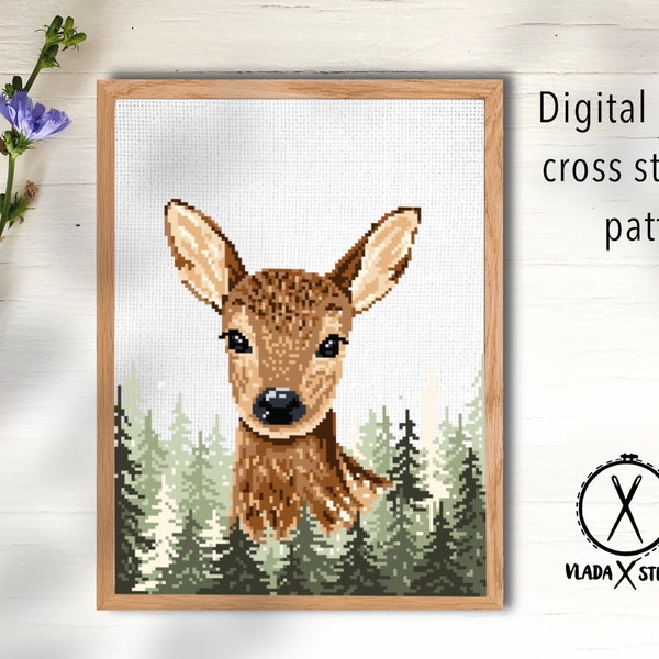 Deer Cross Stitch Pattern, forest cross stitch,  animals  cross stitch, nature,  embroidery, instant PDF