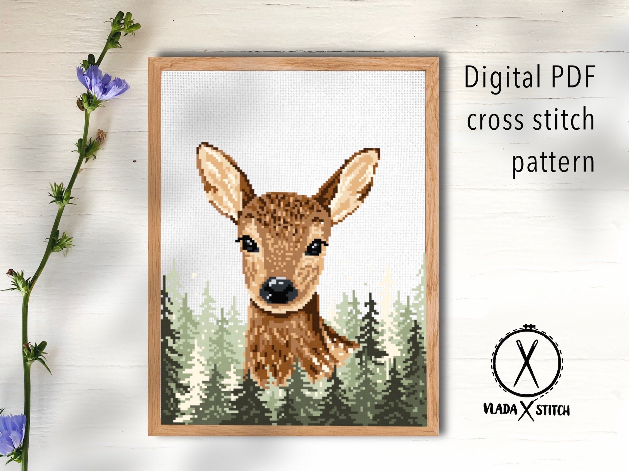 Awesocrafts Kreuzstich Set Hirsch Tier Motiv – Vorgedruckter Stoff, Inkl. Garn & Nadel