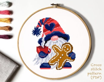 Christmas Gnome Modern Cross Stitch Pattern, Instant download PDF