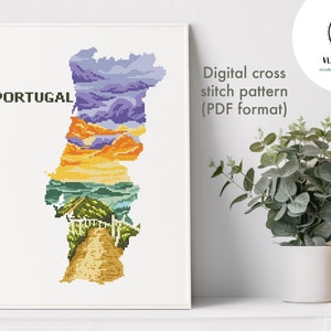 Portugal Modern Cross Stitch Pattern, country, landscape, nature, silhouette cross stitch, instant download pdf