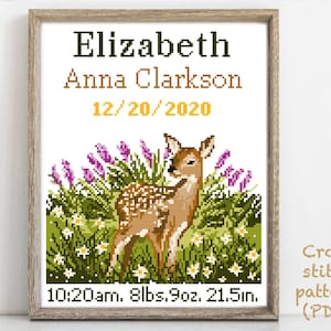 Patrón de punto de cruz moderno para anuncio de nacimiento, bebé, personalizado, decoración de guardería para niño y niña, contado, gráfico, regalo DIY, PDF digital