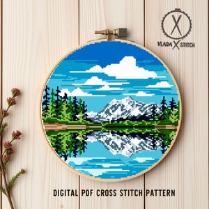 North Cascades National Park Modern Cross Stitch Pattern, mountain, lake, forest, instant download PDF image 4