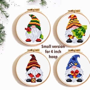 Set of 4 little Christmas gnomes Modern cross stitch patterns, cross stitch holiday, instant download pdf