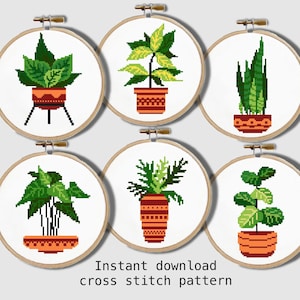 Pflanzen Moderne Kreuzstich Anleitung, Blume, einfache Kreuzstichvorlage, floral, botanisch, Natur, Stickrahmen, Sofort-Download PDF