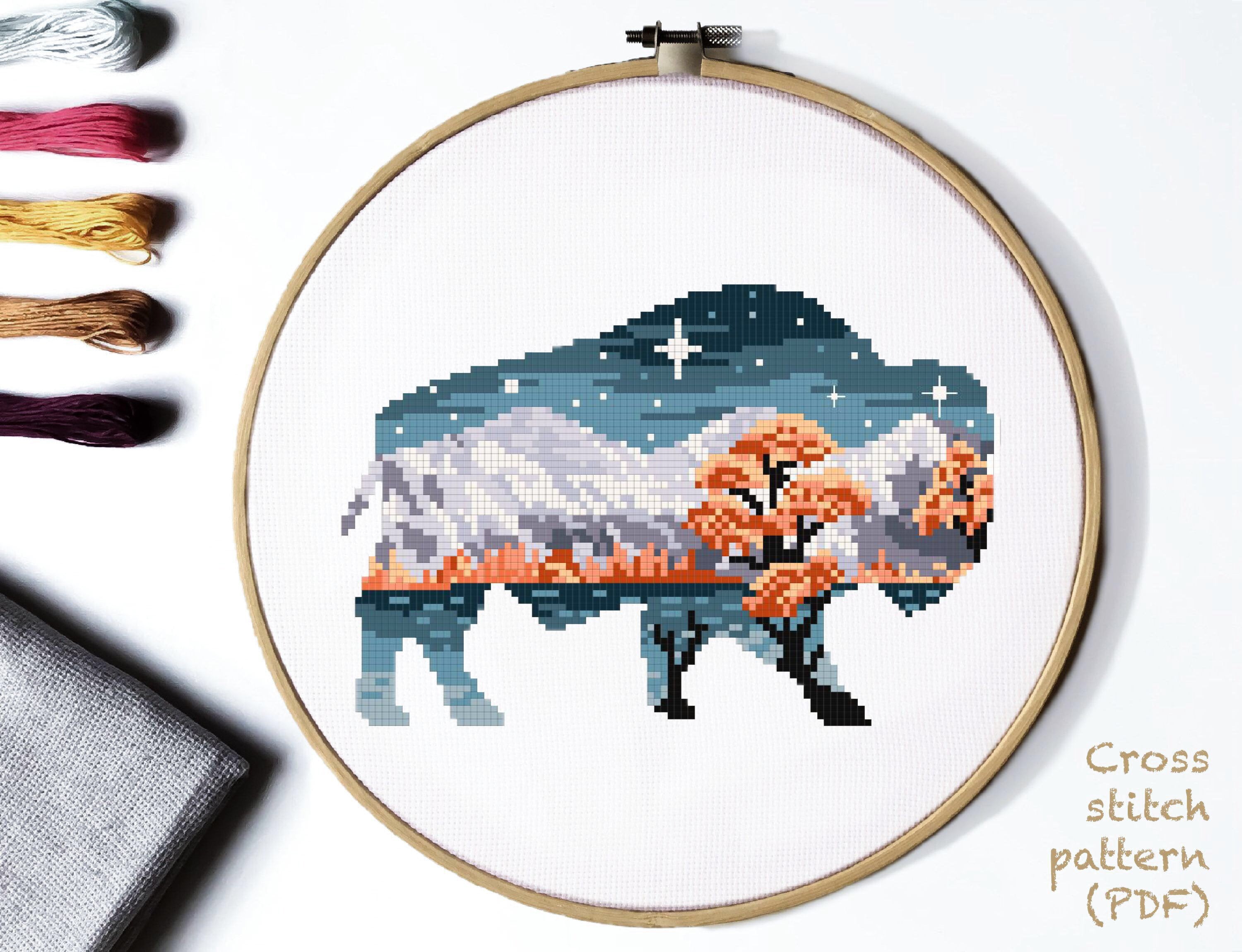 Buffalo Modern Cross Stitch Pattern landscape cross stitch Etsy