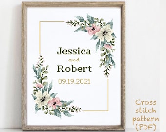 Wedding modern cross stitch pattern, personalized counted cross stitch chart, love, anniversary, wedding gift DIY, digital PDF