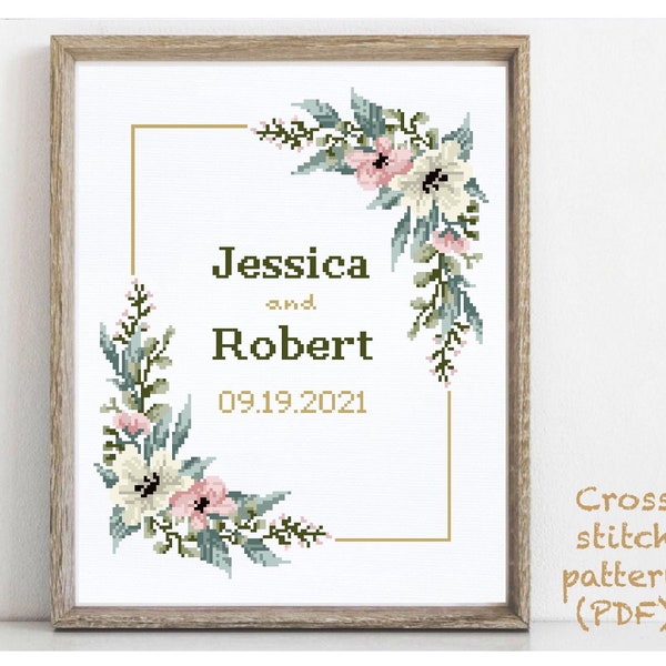 Wedding modern cross stitch pattern, personalized counted cross stitch chart, love, anniversary, wedding gift DIY, digital PDF