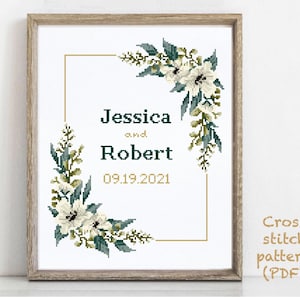 Wedding modern cross stitch pattern, personalized counted cross stitch chart, love, anniversary, wedding gift DIY, digital PDF