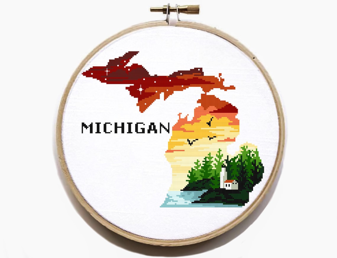 Michigan state Modern Cross Stitch Pattern nature counted Etsy