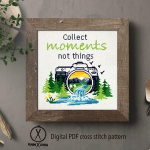 Modernes Kreuzstichmuster, Berg Wald Landschaft in der Natur, Hoop Art (PDF Download)