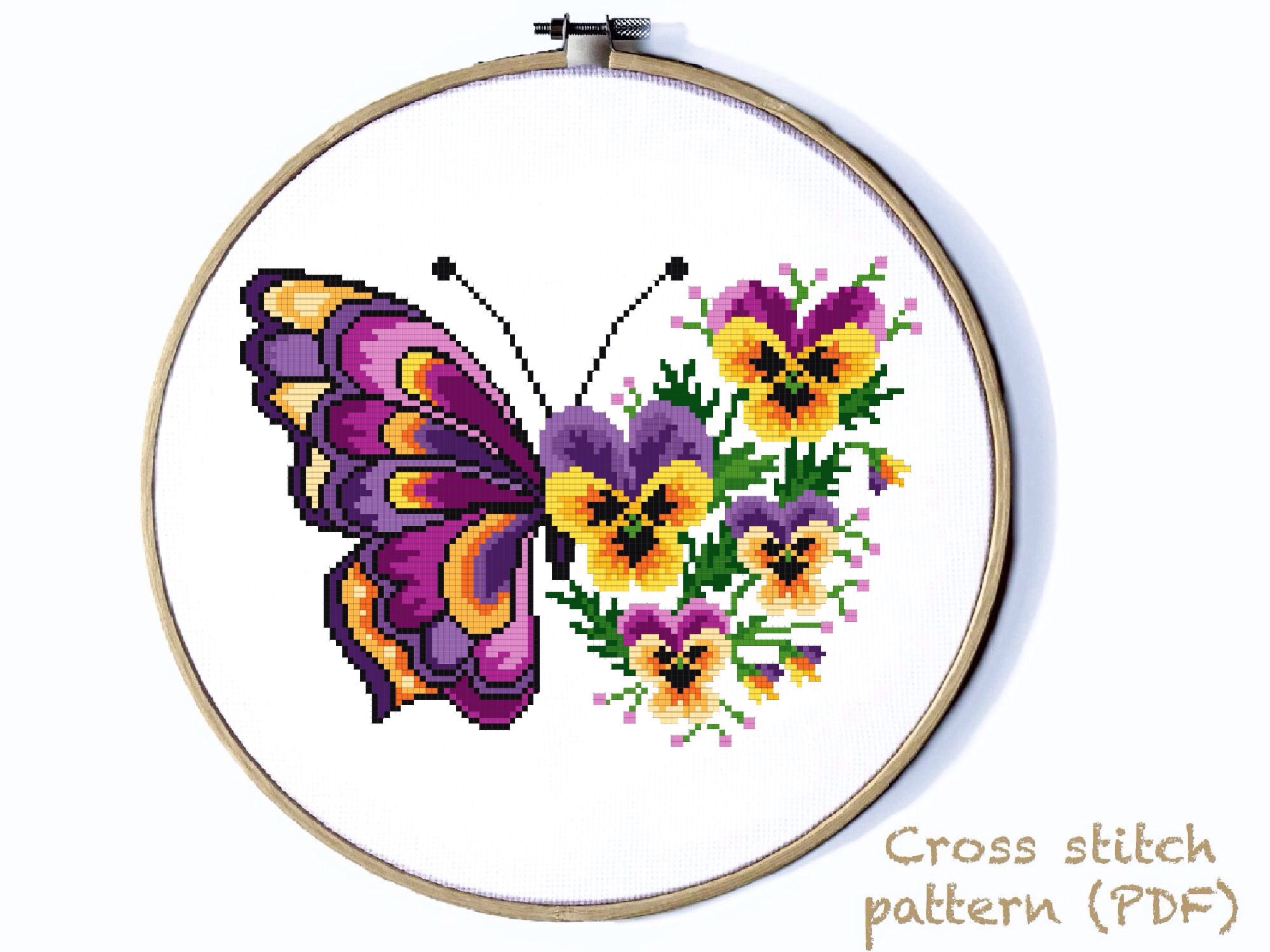 PATTERN Quick Stitch Butterfly Cross Stitch Chart Easy Pretty Small Insect  Modern Design Happy Colours Fits 5-inch Hoop on 14 Count 