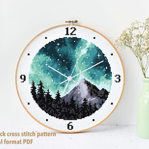 Clock Modern cross stitch pattern, nature cross stitch pattern, instant download pdf