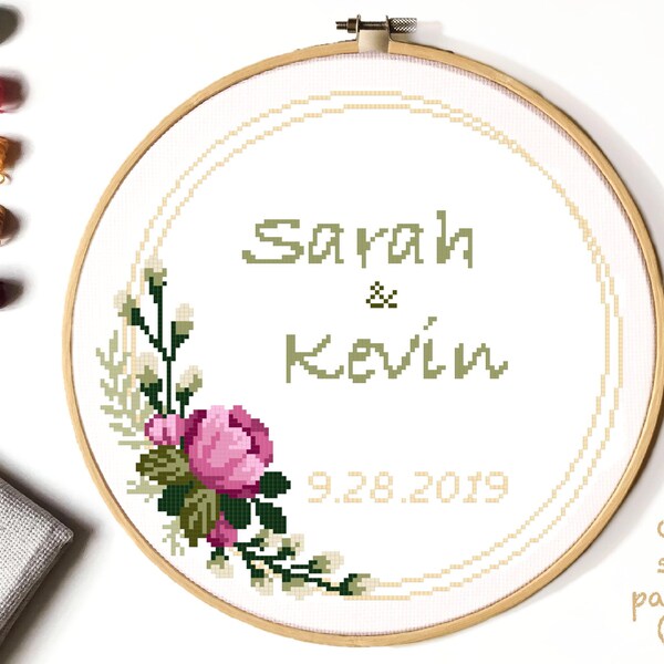 Wedding modern cross stitch pattern, personalized counted cross stitch chart, love, anniversary, wedding gift DIY, digital PDF