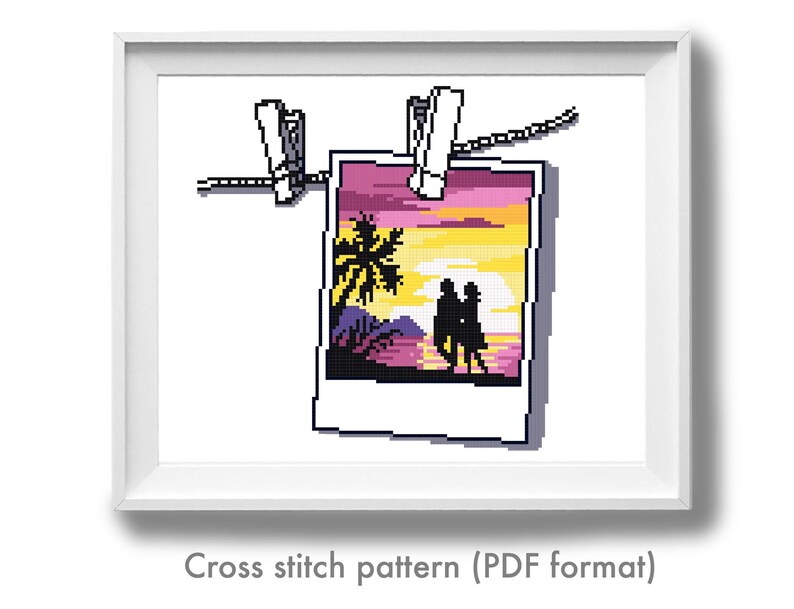 hoop art Photo Landscape Modern Cross Stitch Pattern nature counted cross stitch chart palm sunset beach instant download PDF