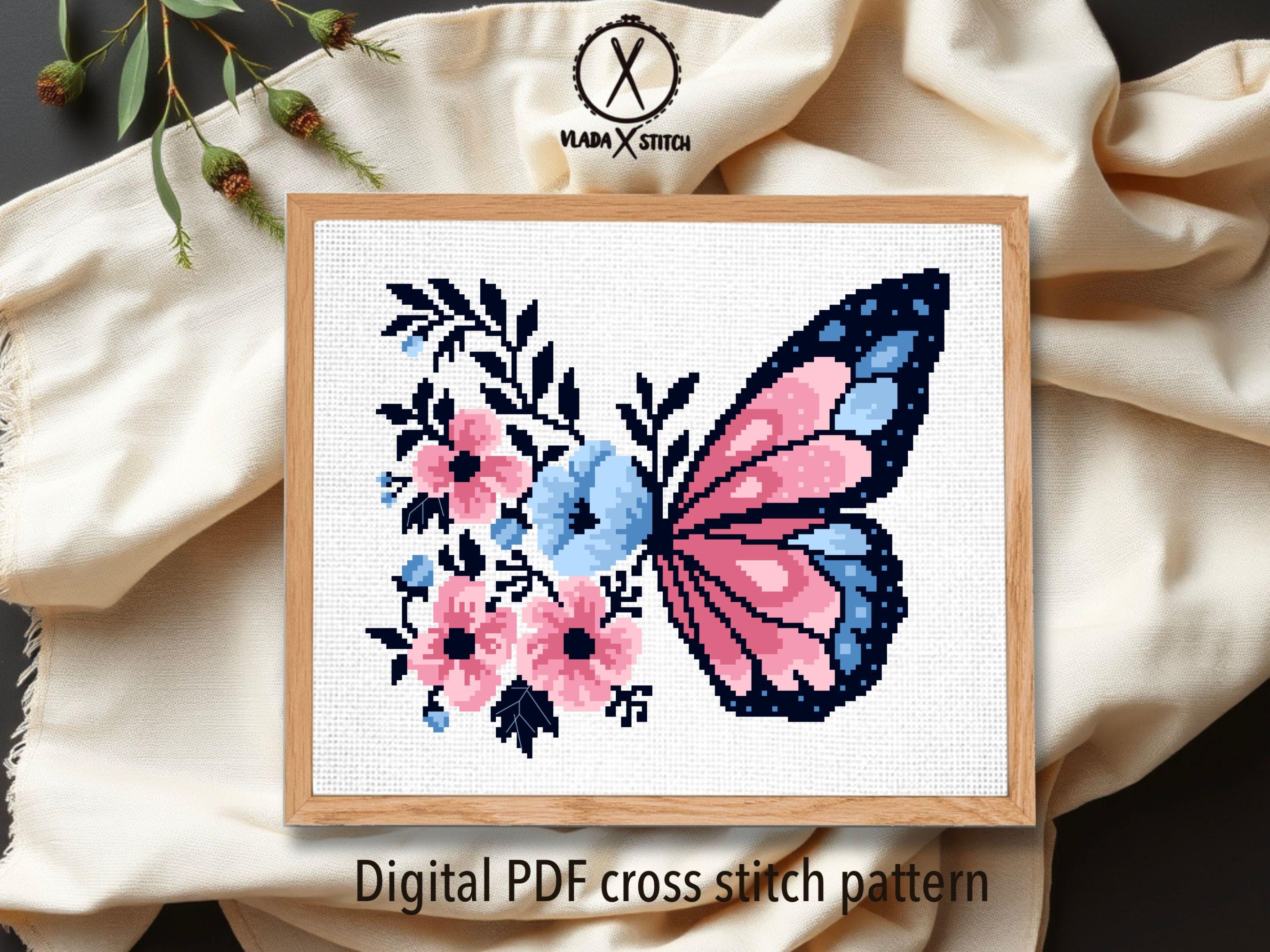 蝶の花の刺繍デザイン、簡単モダンなクロスステッチ、DIYホーム