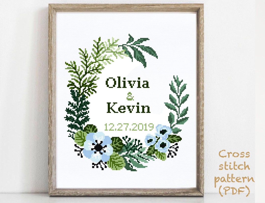 Wedding Modern Cross Stitch Pattern, Personalized Counted Cross Stitch