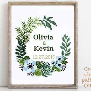 Wedding modern cross stitch pattern, personalized counted cross stitch chart, love, anniversary, wedding gift DIY, digital PDF