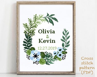Wedding modern cross stitch pattern, personalized counted cross stitch chart, love, anniversary, wedding gift DIY, digital PDF