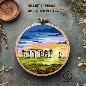 Stonehedge United Kingdom Cross Stitch Pattern, country, nature, easy counted chart, instant download PD image 1