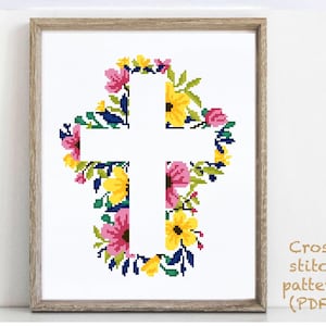 Floral Modern Cross Stitch Pattern, flower, easy counted cross stitch chart, cross, nature, hoop, Instant download PDF