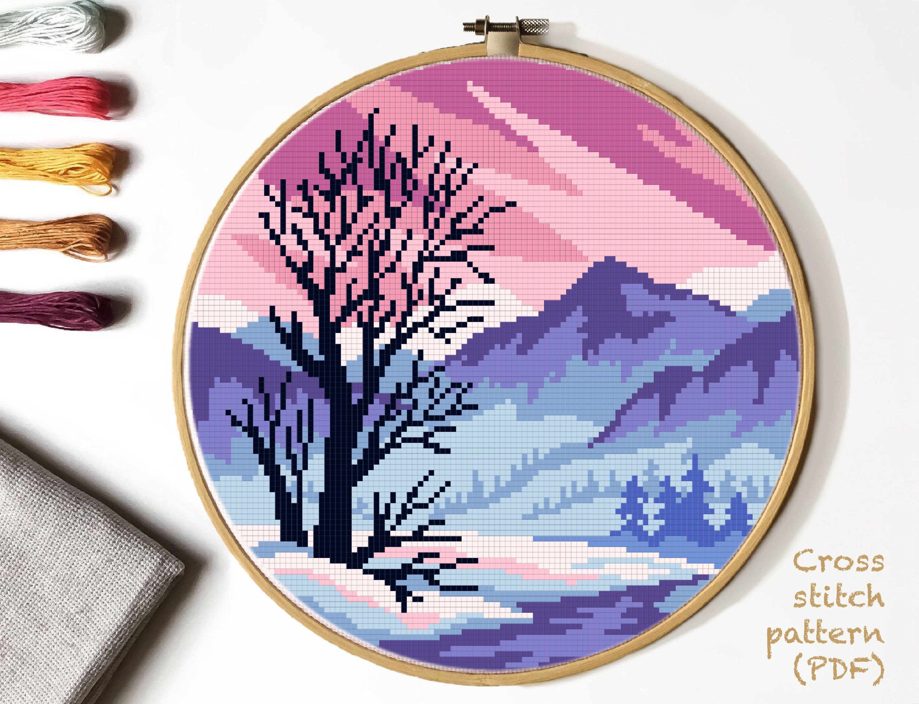 Winter Landscape Modern Cross Stitch Pattern Nature Counted - Etsy