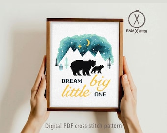 Dream Big Bear Cub Nursery Cross Stitch Pattern (PDF Download)