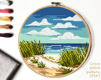 Indiana Dunes National Park Modern cross stitch pattern, landscape, sea, beach, nature, easy cross stitch, embroidery,  INSTANT DOWNLOAD PDF
