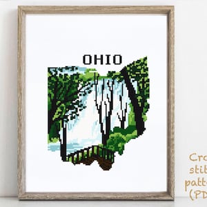 Ohio state Modern Cross Stitch Pattern, Cuyahoga Valley National Park, nature counted cross stitch chart, landscape, embroidery, instant PDF