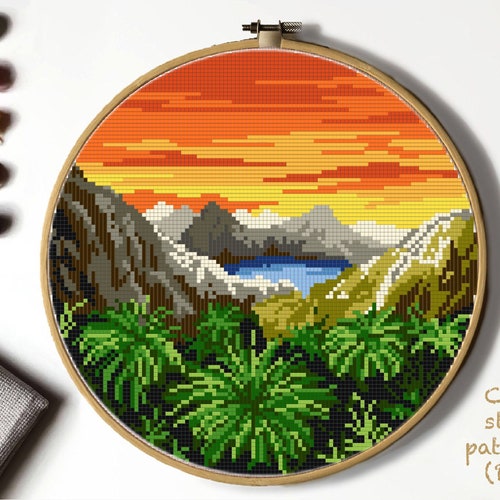 Landscape Modern Cross Stitch Pattern Tasmania Australia Etsy