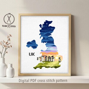 UK Map Cross Stitch Pattern, Stonehenge Landscape, Britain Silhouette (PDF Pattern) image 3