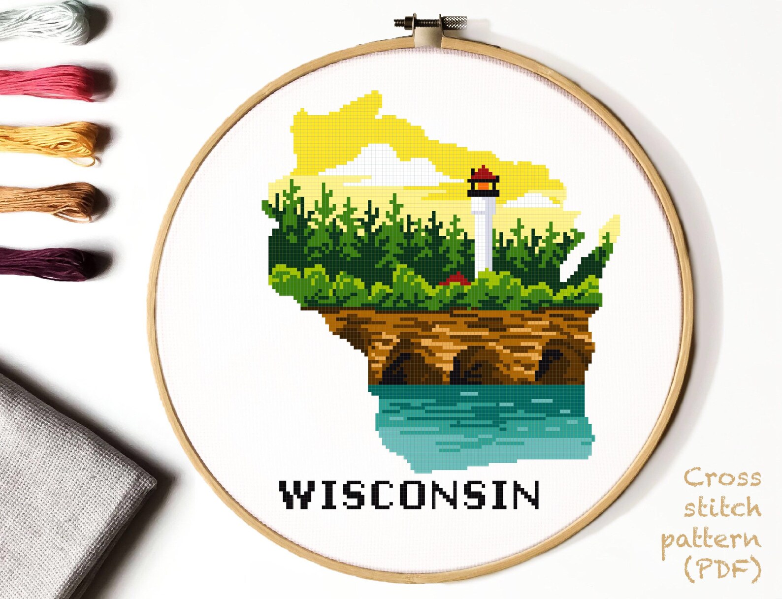 Wisconsin State Modern Cross Stitch Pattern, Nature Counted Cross ...