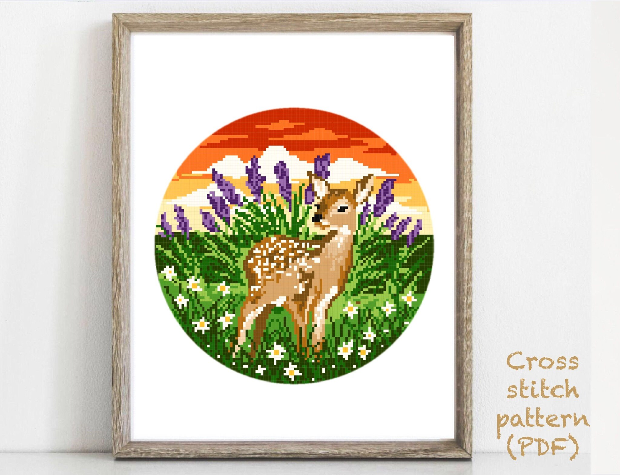 Deer Modern Cross Stitch Pattern Nature Easy Counted Cross Etsy