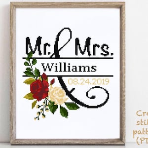 Wedding modern cross stitch pattern, personalized counted cross stitch chart, love, anniversary, wedding gift DIY, digital PDF