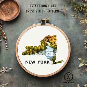 NewYork state Modern Cross Stitch Pattern, Letchworth state park, nature, landscape, embroidery, instant PDF
