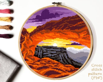 Canyonlands National Park Modern Cross Stitch Pattern, nature counted cross stitch chart, landscape, sunset, mountain, instant PDF