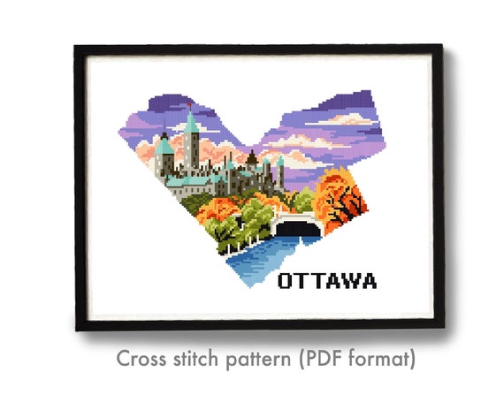Ottawa City Modern Cross Stitch Pattern, Country Canada, Rideau Canal,  Nature Cross Stitch Pattern, Instant Download Pdf 