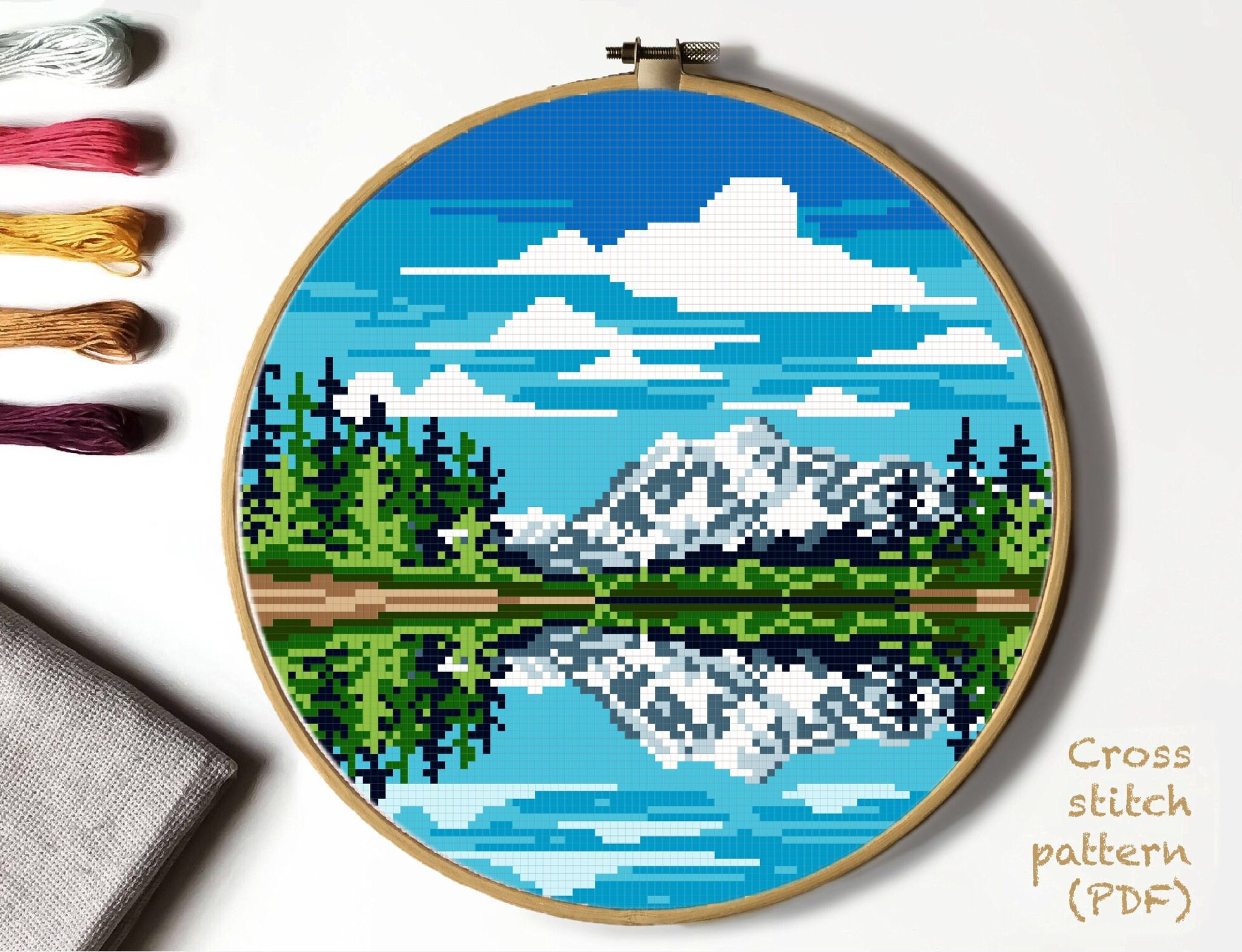instant PDF cross stitch forest nature counted cross stitch chart Redwood national park Modern Cross Stitch Pattern landscape