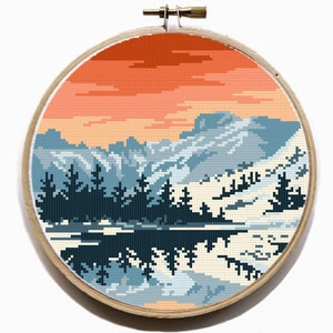 Great Basin Nationalpark Moderne Kreuzstichvorlage, Landschaft, Kreuzstichvorlage, Berge, Wald, See, Stickerei, sofort PDF