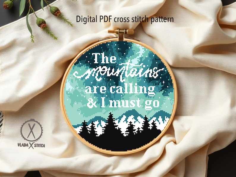 Modern Landscape Cross Stitch Pattern, Mountain Forest Nature ...