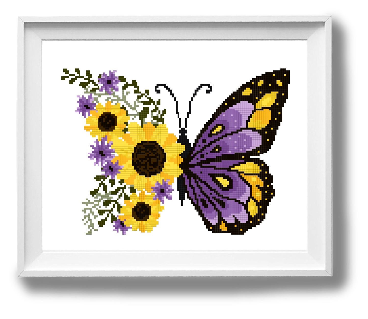 Floral Butterfly Modern Cross Stitch Pattern Insect Flower image