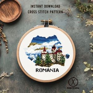 Romania Map Cross Stitch Pattern, Europe Travel Embroidery Design, Country Souvenir (Digital Download)