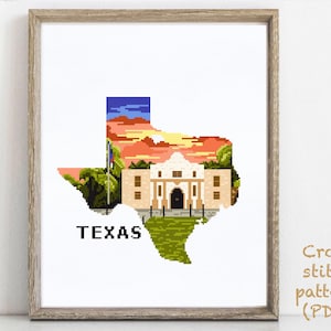 Texas  state Modern Cross Stitch Pattern, Alamo cross stitch, nature counted cross stitch chart, landscape, embroidery, instant PDF