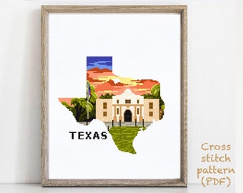 Texas  state Modern Cross Stitch Pattern, Alamo cross stitch, nature counted cross stitch chart, landscape, embroidery, instant PDF