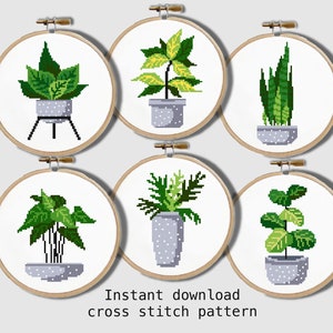 Patrón de punto de cruz moderno de plantas, flores, gráfico de punto de cruz fácil de contar, floral, botánico, naturaleza, bastidor, descarga instantánea en PDF